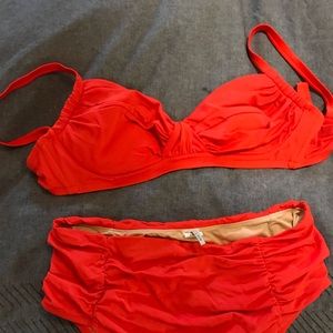 J crew bright red high waisted bikini small